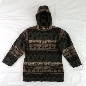 Woolrich Hooded Wool Coat Elk Trees Mountains